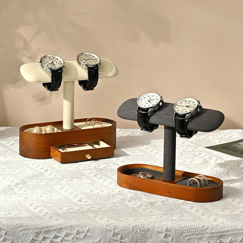 Présentoir Montre Bois Massif Simple Double Tiroir
