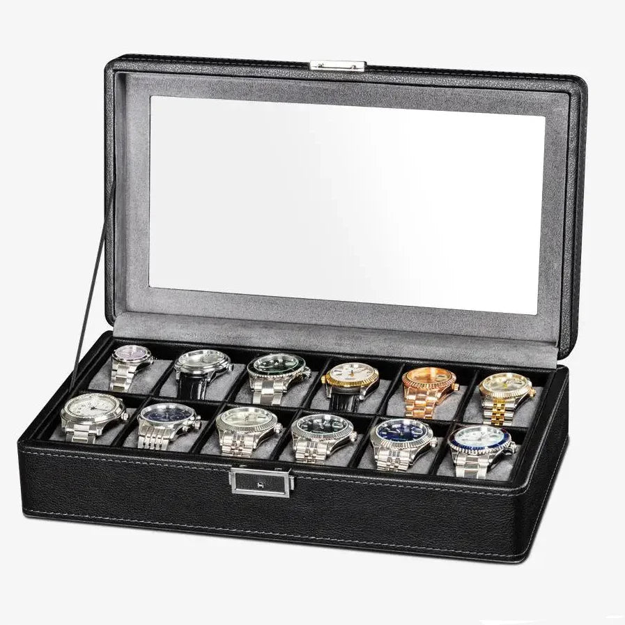 Boîte Montres Cuir Litchi Vitrine Multi-Capacité