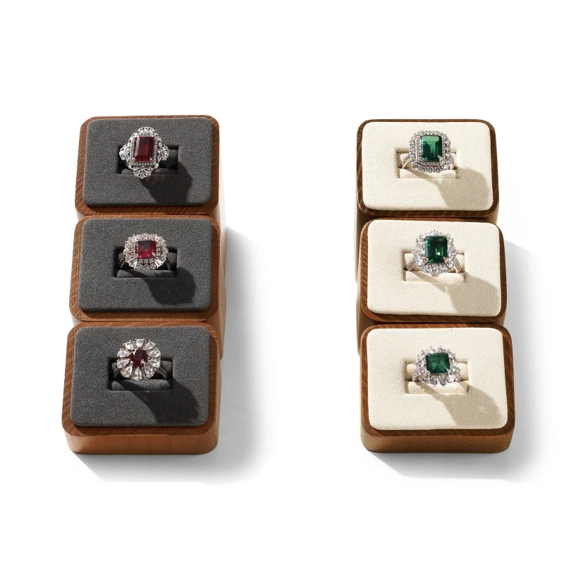 Présentoir Bague Bois Cuir Vitrine Trio