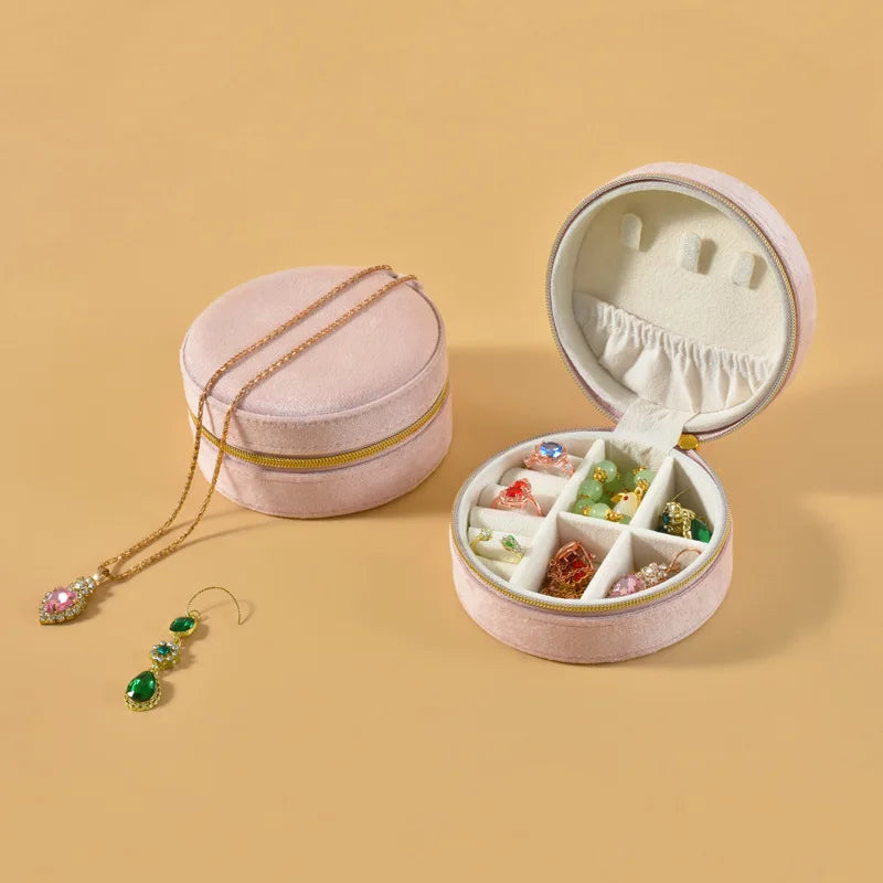 Boîte Bijoux Velours Ronde Compartimentée Voyage