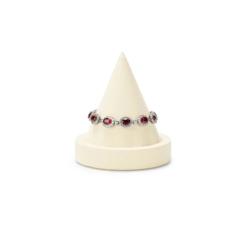 Présentoir bracelet cône – cône beige avec bracelet à pierres rouges