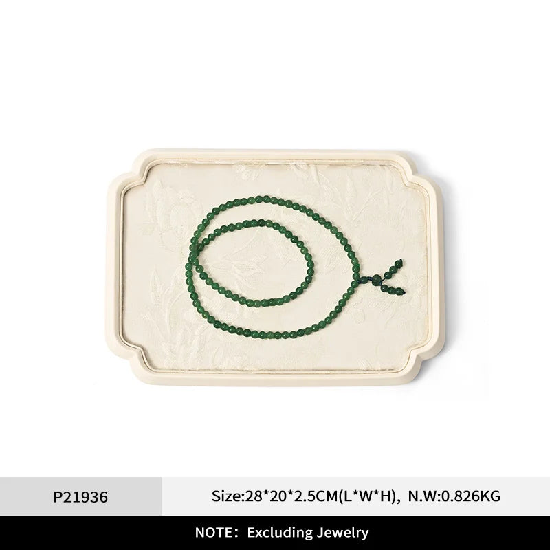 Plateau Bijoux Velours Beige Style Chinois