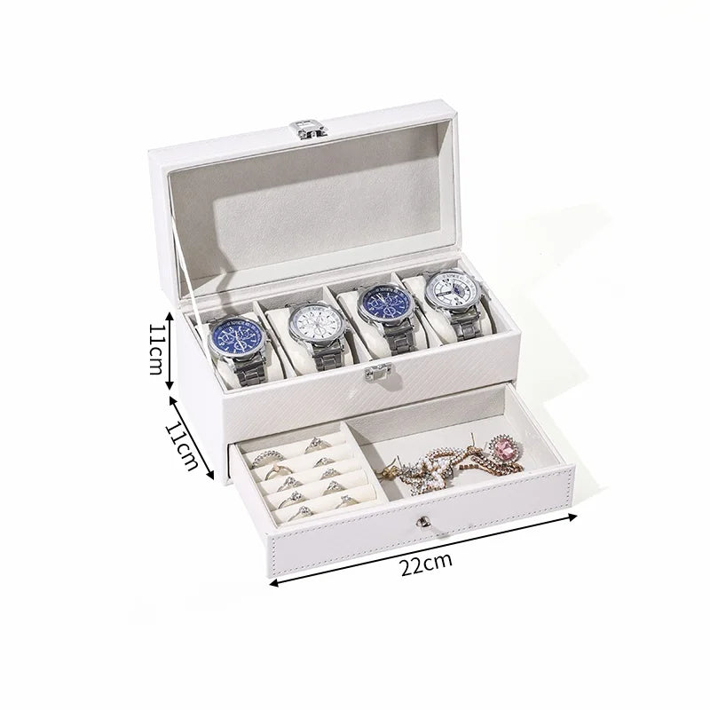Coffret Montres Cuir Verrouillable 2 Niveaux Tiroir