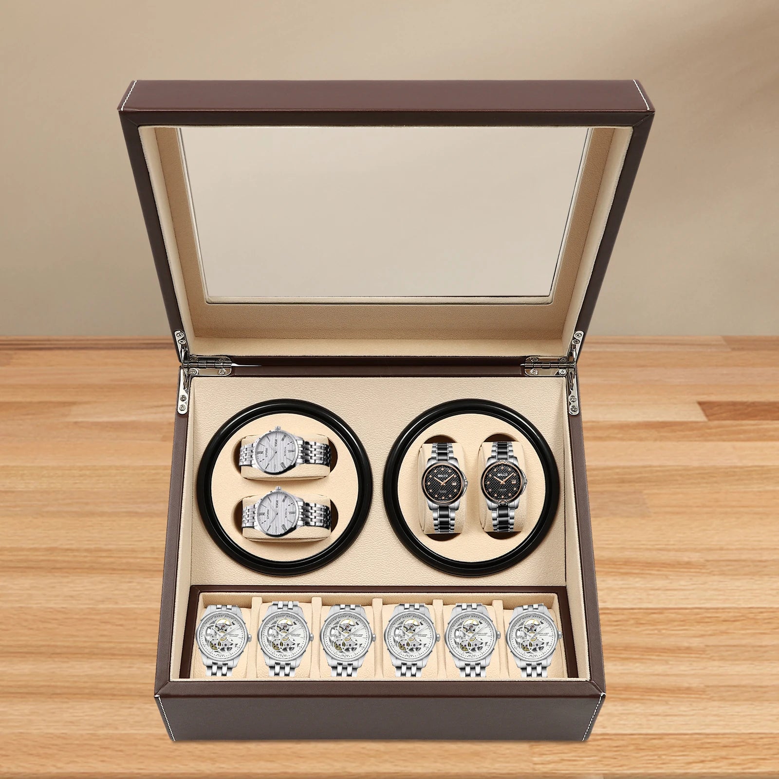 Coffre Fort Montre Cuir Remontoir Automatique Rotatif