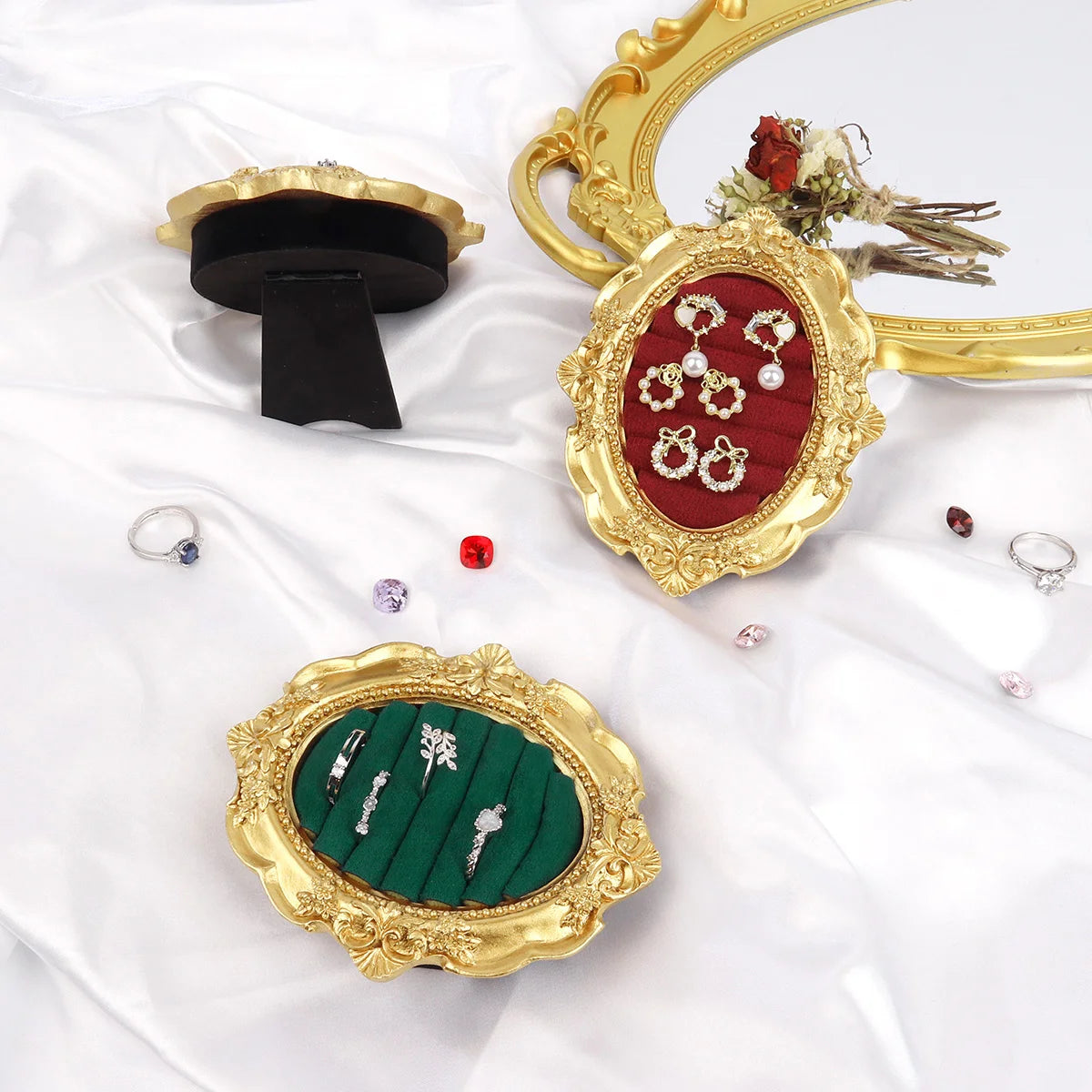 Plateau Bague Velours Vintage Boucles