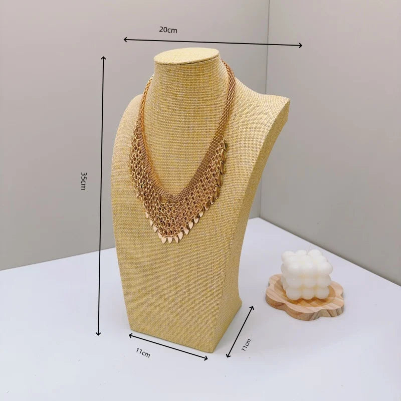 Présentoir Collier Buste Velours Toile de Jute