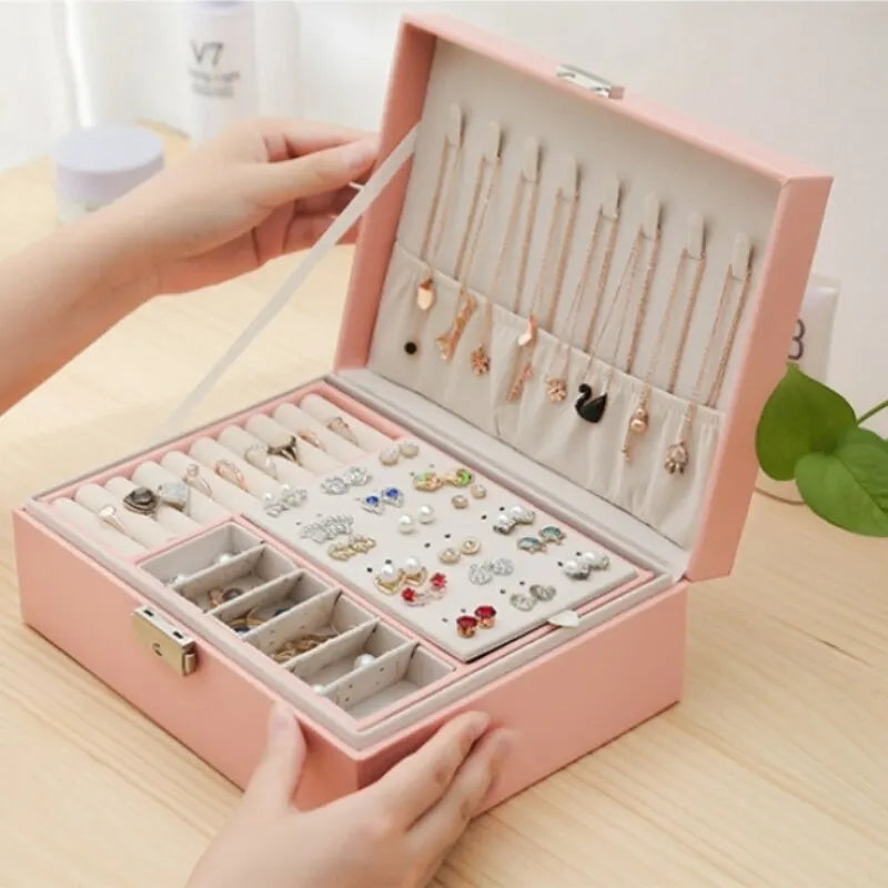 Boite Bijoux Cuir Velours Double Niveau