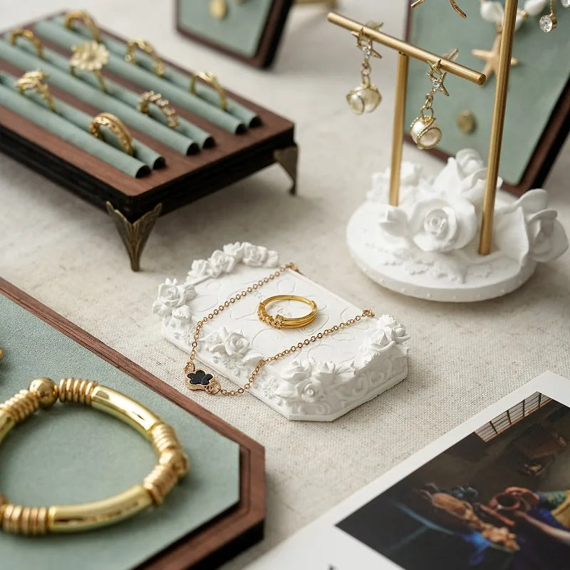 Présentoir Bijoux Rétro Bois Plateau Anneau