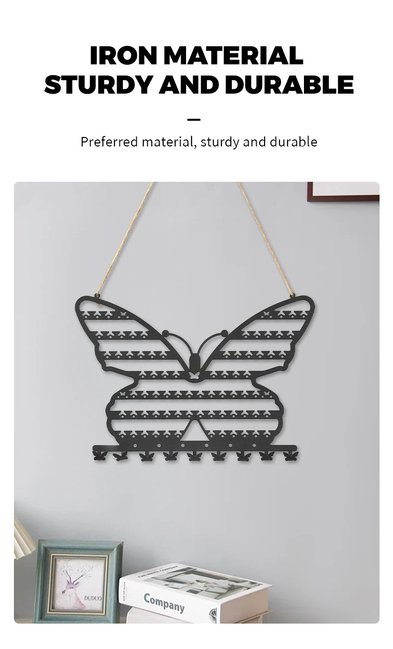 Présentoir Collier Mural Métal Papillon Décoratif