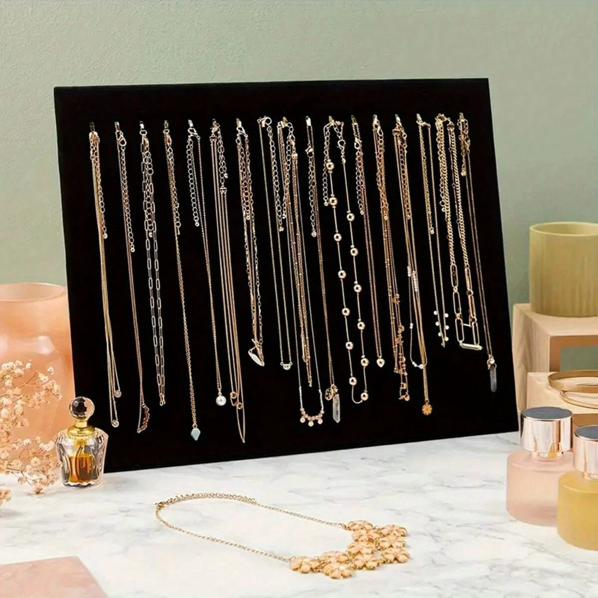 Présentoir Collier Bois Velours Noir Plat