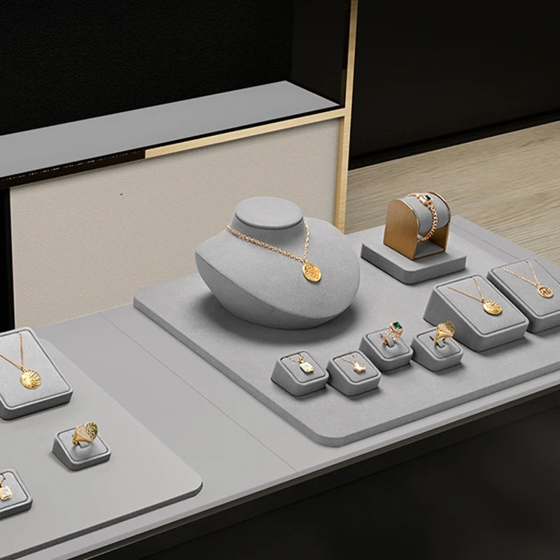 Présentoir Bijoux Daim Gris Modulable Vitrine