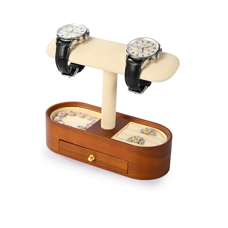 Présentoir Montre Bois Massif Simple Double Tiroir