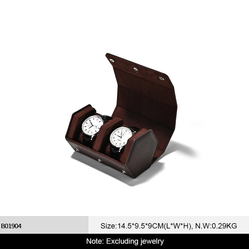 Étui Montre Cuir Hexagonal Voyage Portable