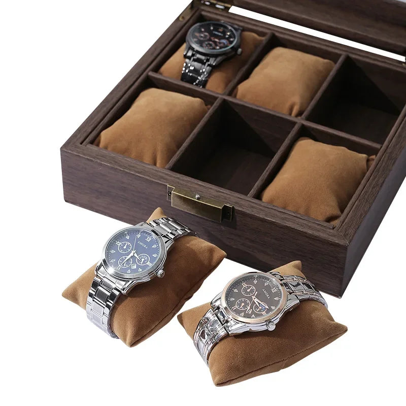 Boite Montres Bois Brun Velours 4 Places