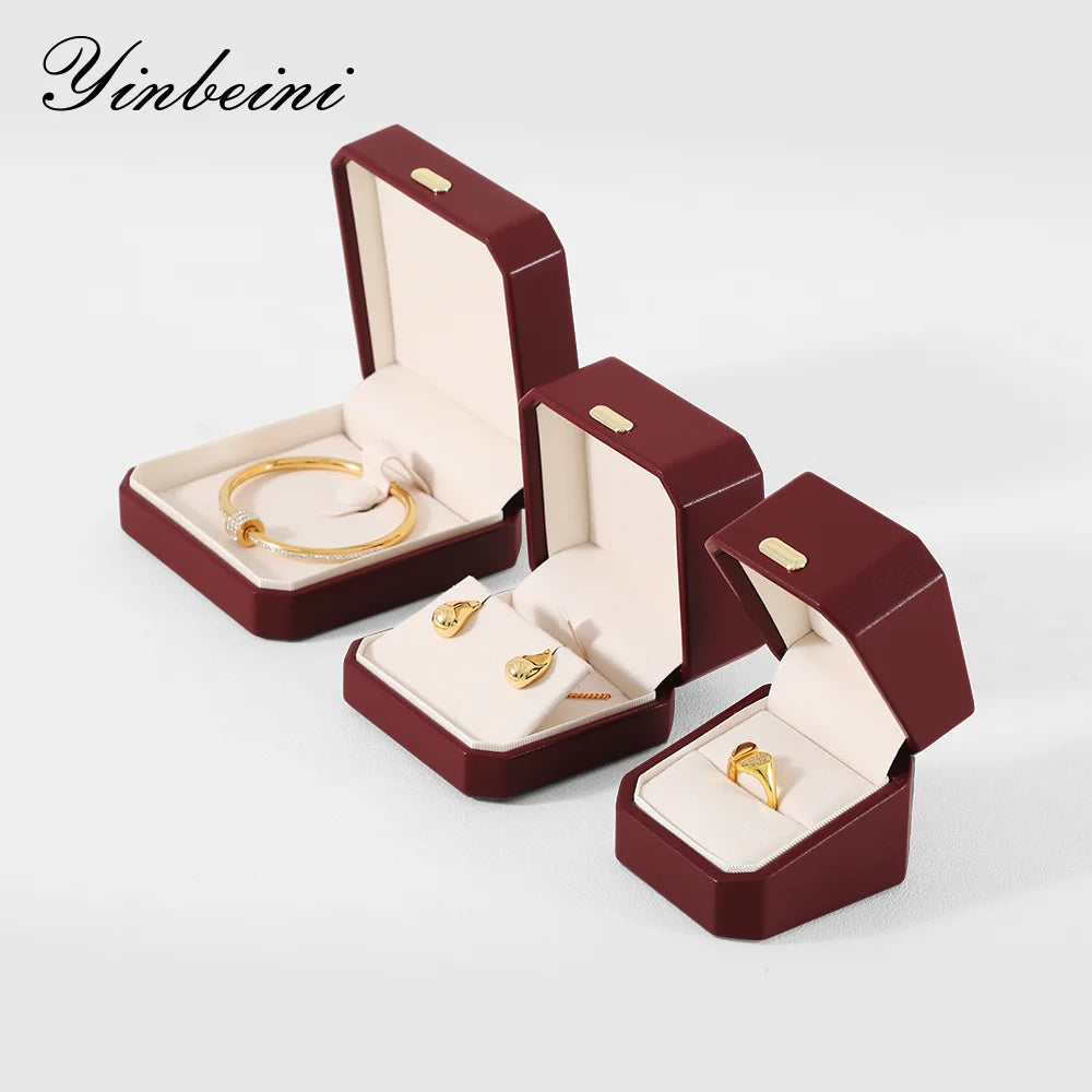 Boîte Cuir Bijoux Bague Boucle Oreille Coffret Cadeau