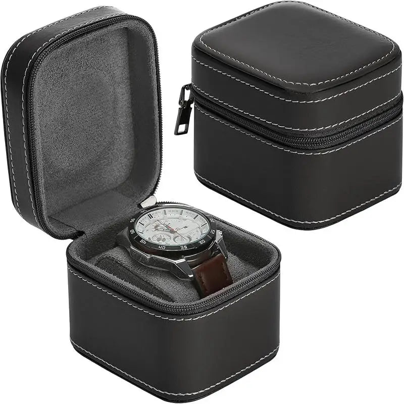 Boite Montre Cuir Voyage Compact 10x8cm