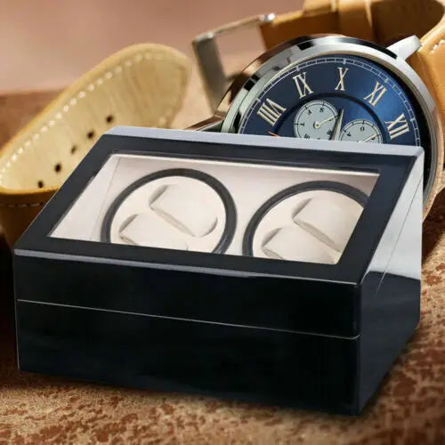 Remontoir Montre Bois Noir Brillant 10 Montres Vitrine