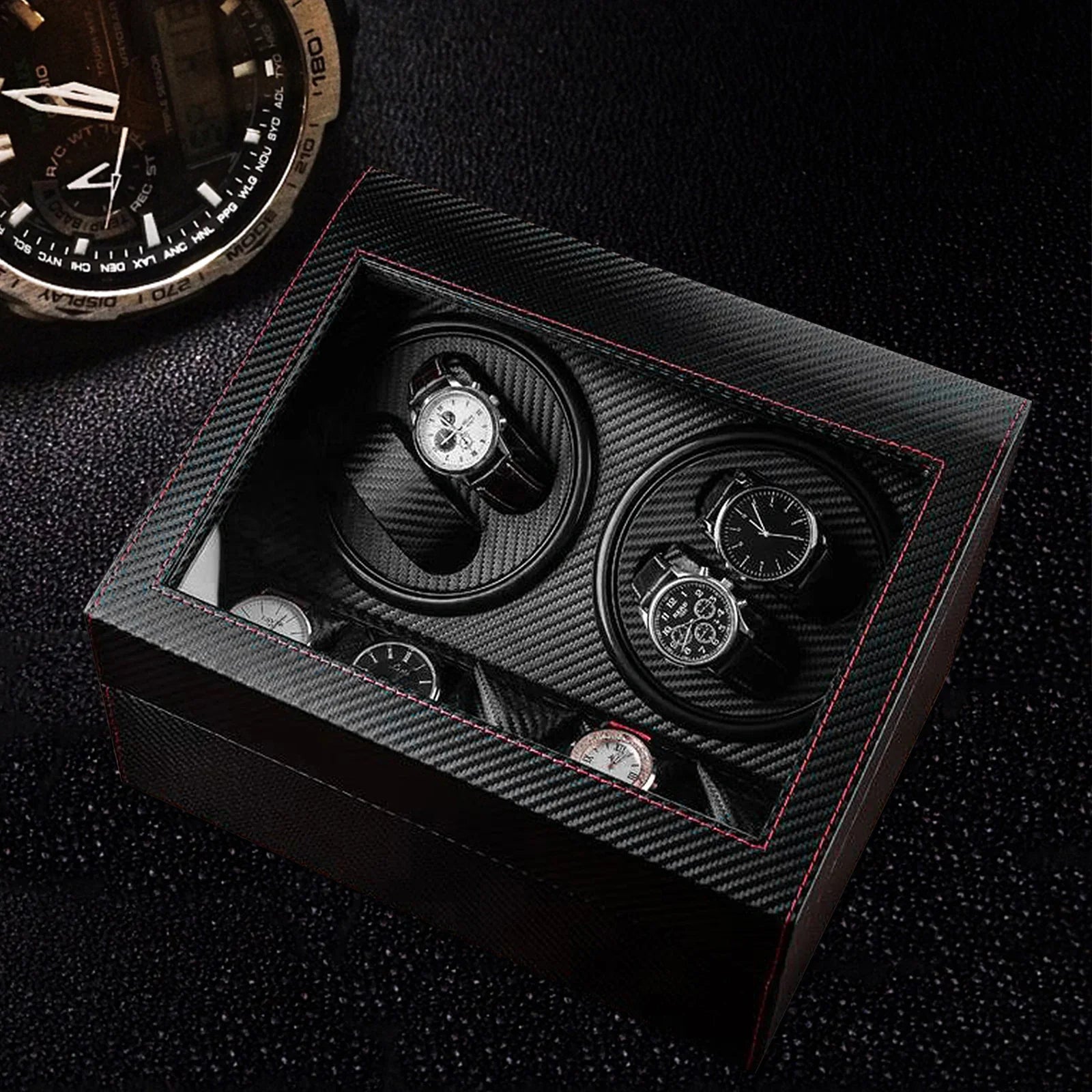 Coffre Fort Montre Cuir 10 Places Carbone Rotatif