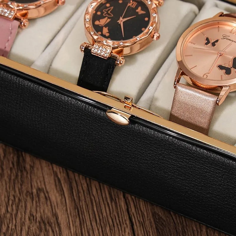 Boîte Montre Cuir Quadrillé 6 Places Chic