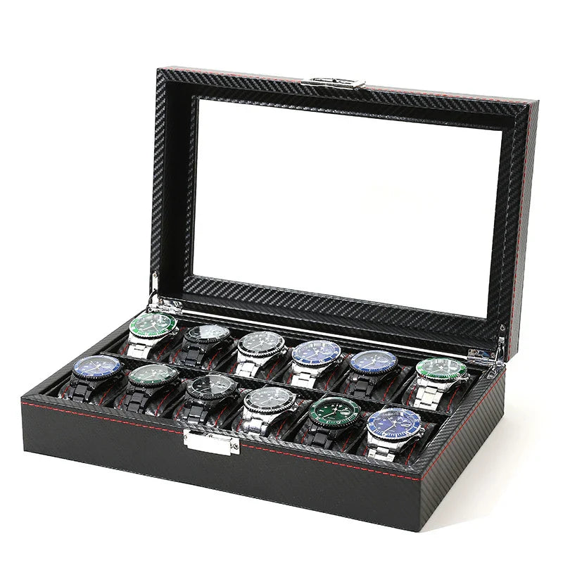 Boîte Montres Cuir Fibre Carbone Moderne Multi-Slots