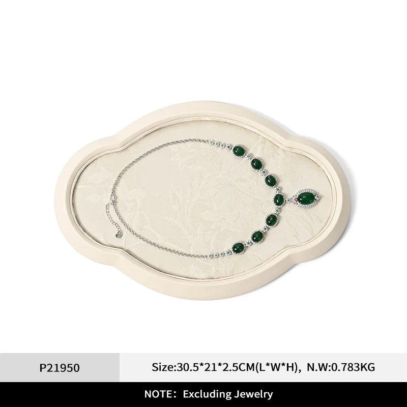 Plateau Bijoux Velours Beige Style Chinois