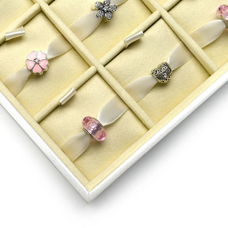 Plateau Bijoux Velours Perles Blanches