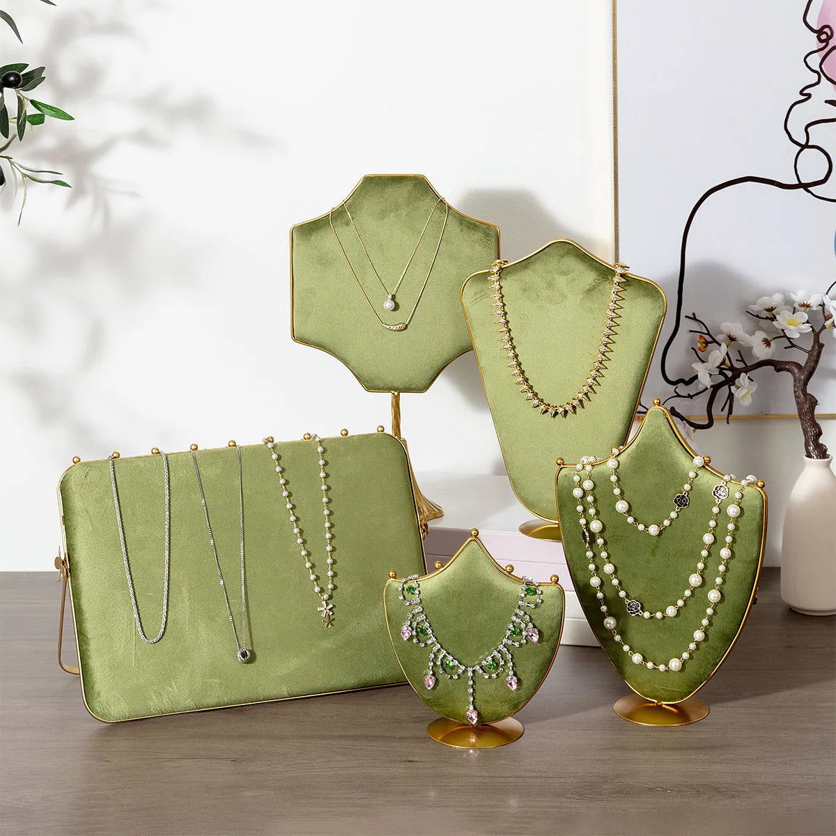 Coussin Vert Bijoux Métal Présentoir Vitrine Boutique