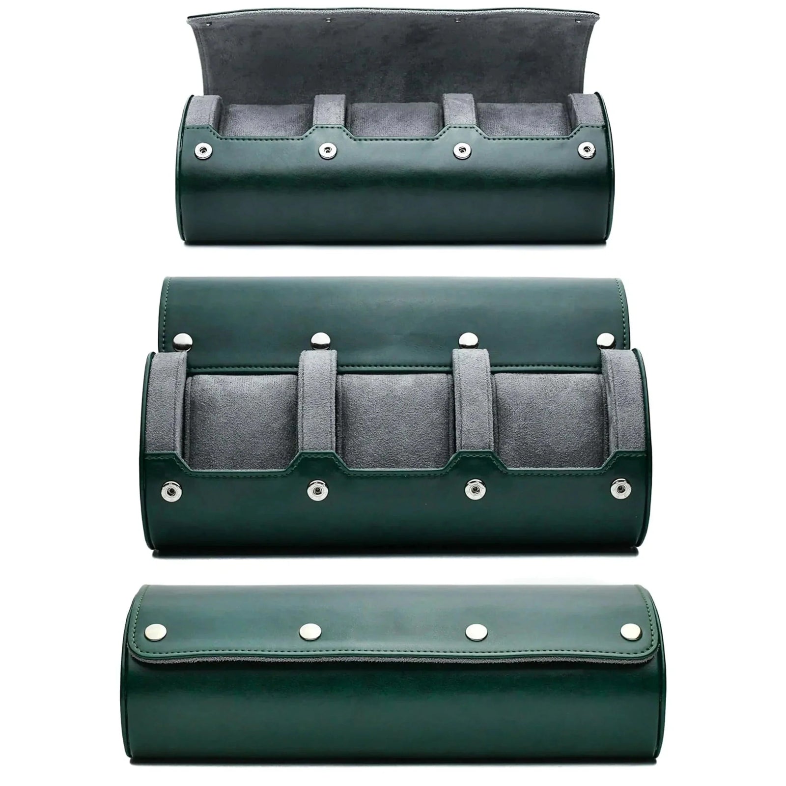 Étui Montre Cuir Triple Vert Gris Skaï