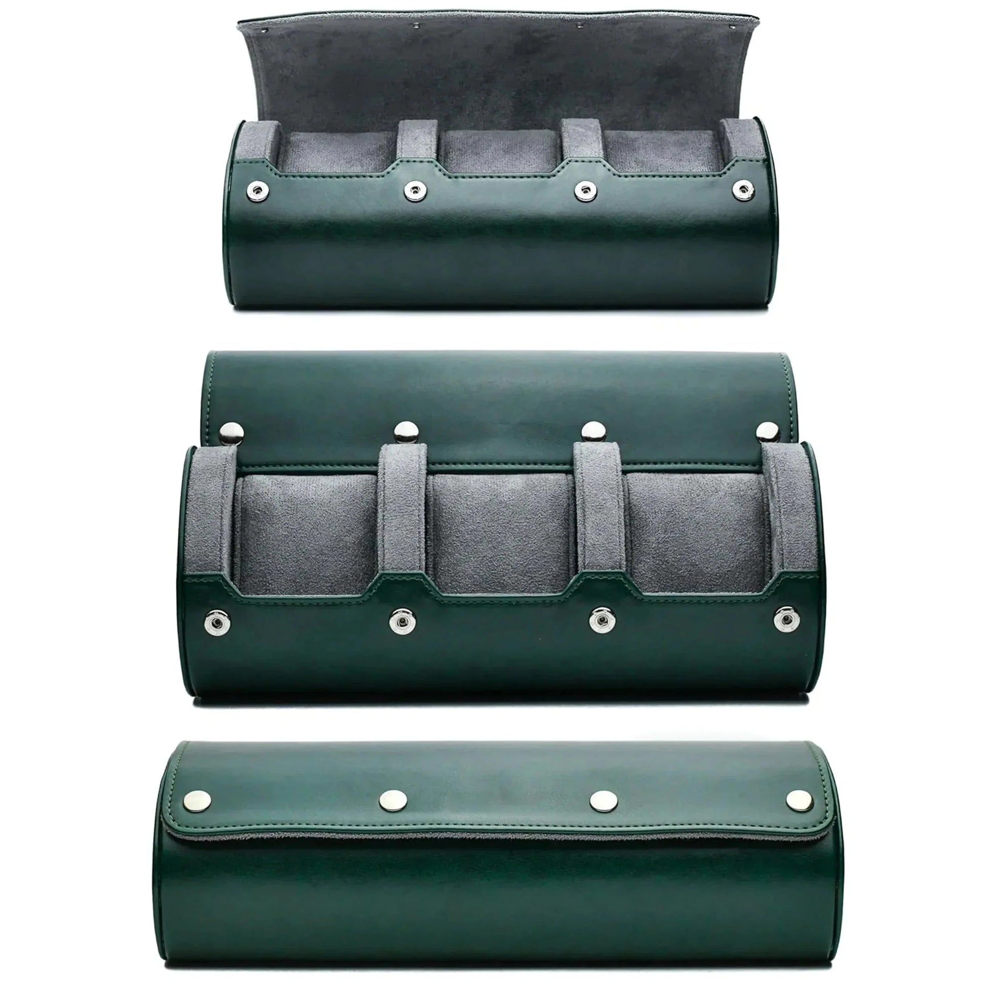 Étui Montre Cuir Triple Vert Gris Skaï