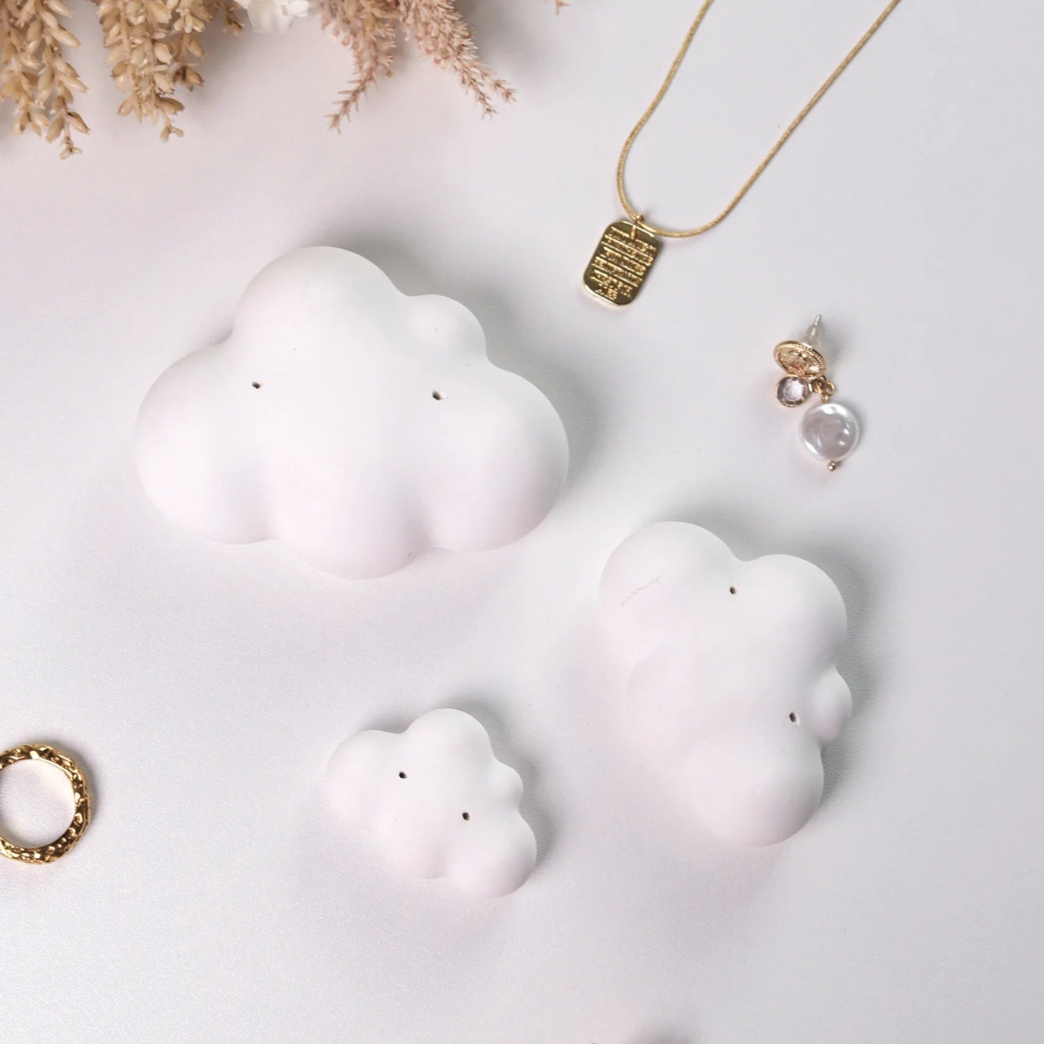 Plateau Pierre Gypse Blanc Bague Boucle Oreille Bijoux