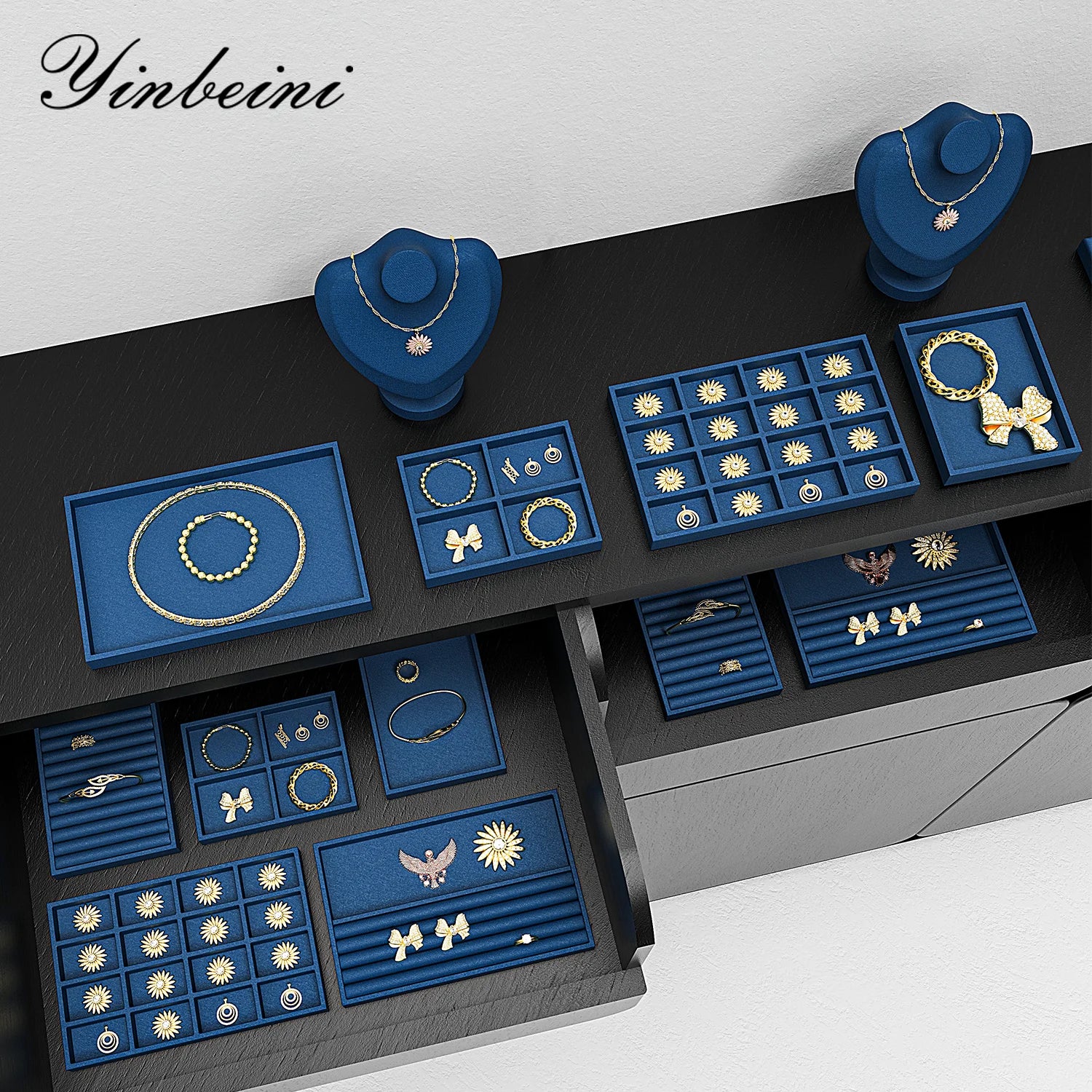 Plateau Bijoux Velours Tiroirs Multi Compartiments