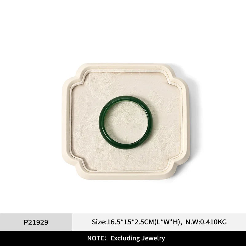 Plateau Bijoux Velours Beige Style Chinois