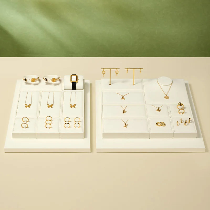 Présentoir Bijoux Velours Beige Comptoir Vitrine