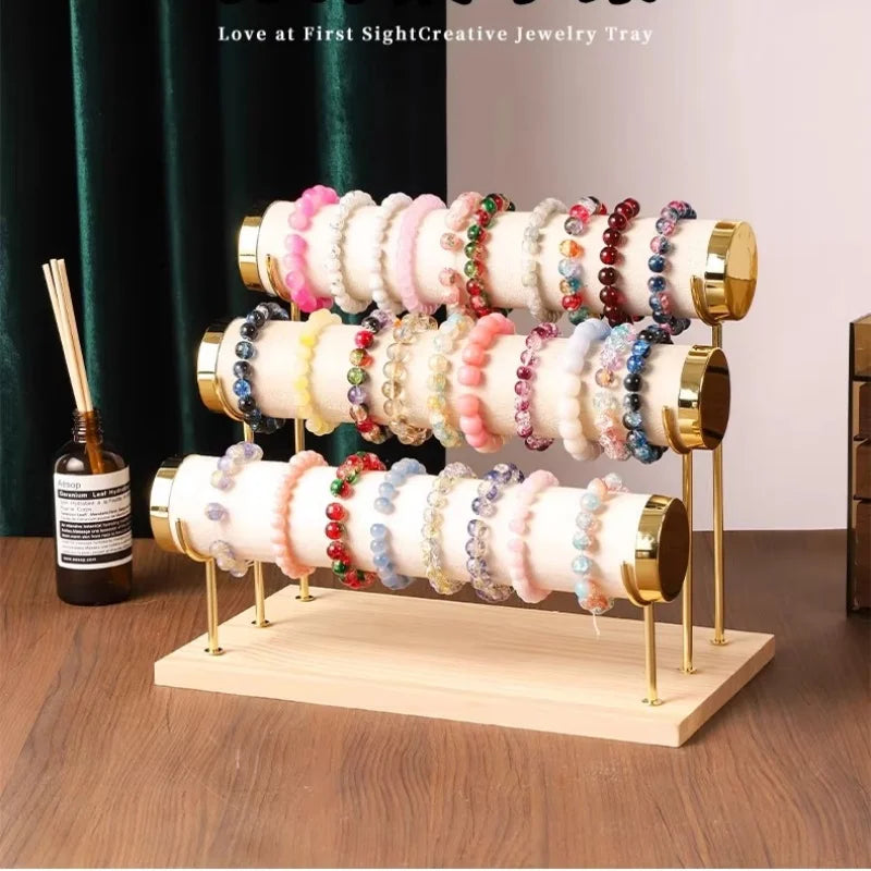 Présentoir Bois Doré Niveaux Montre Collier