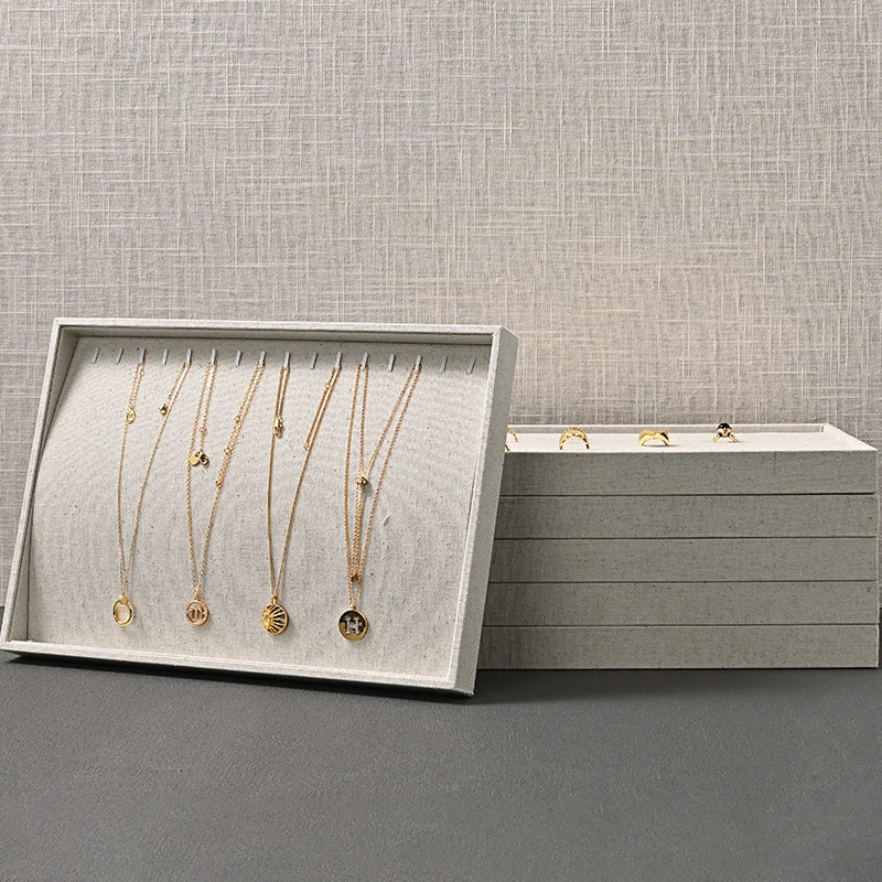 Plateau Bijoux Coton Lin Empilable Vitrine