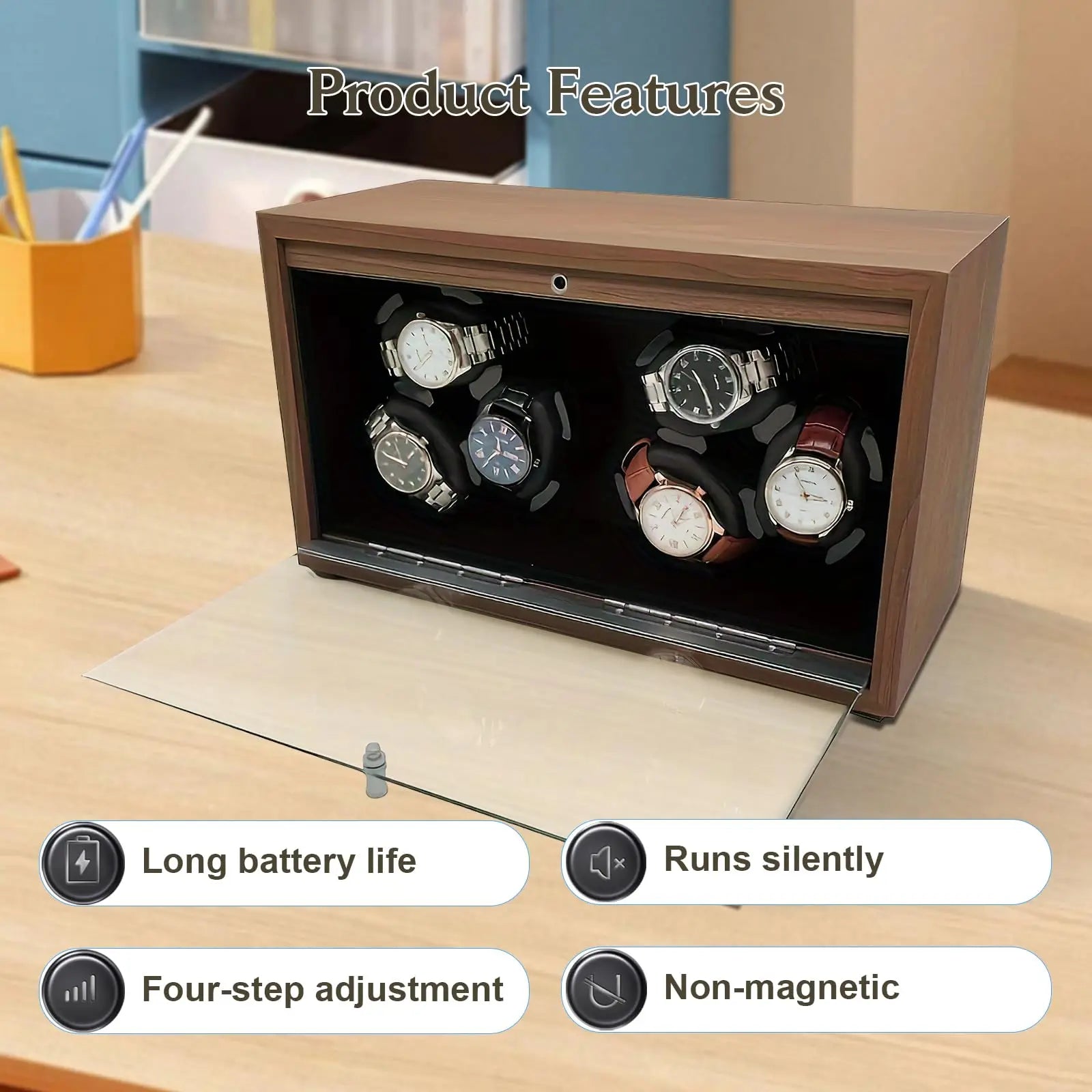 Coffre Fort Montre Bois LED Rotatif 1 6 Emplacements