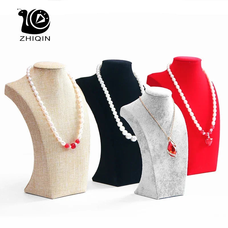 Buste Mannequin Collier Velours Pendentif Vitrine