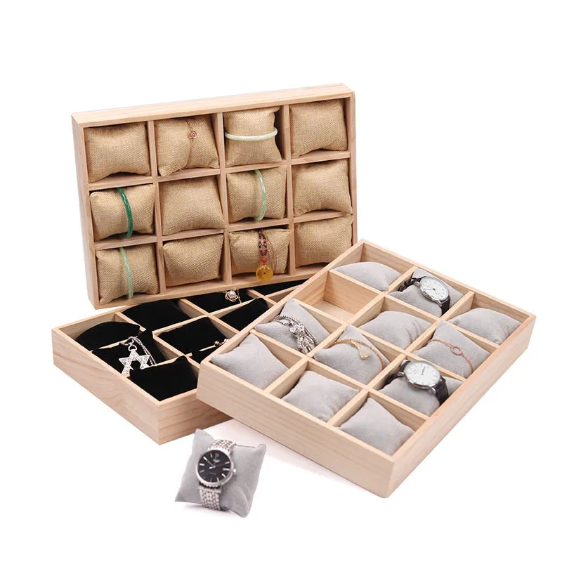 Présentoir Montre Bois Massif 12 Coussins