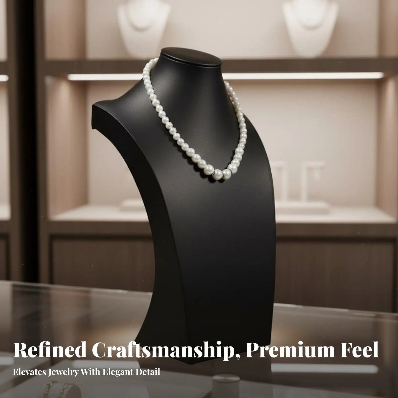 Présentoir Collier Buste Cuir Noir Élégant