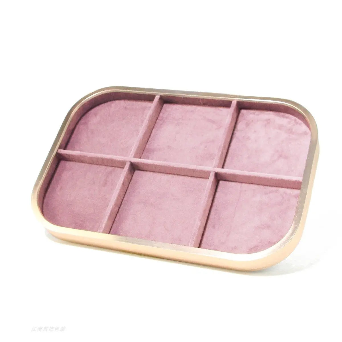 Plateau Bijoux Velours Rose Métal Multifonction