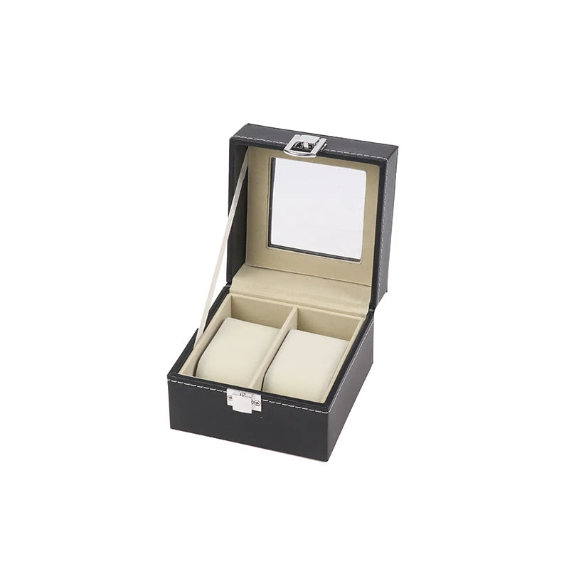 Boîte Montre Cuir Noir Verre Coussin Amovible