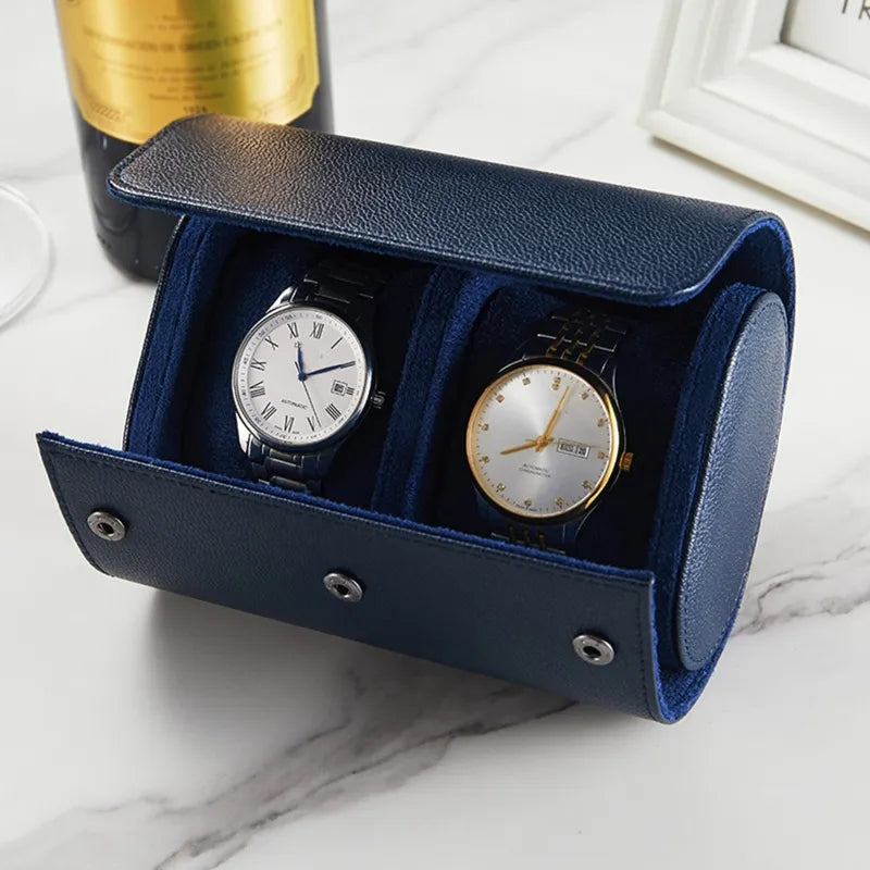 Etui Montre Cuir Bleu Voyage Homme