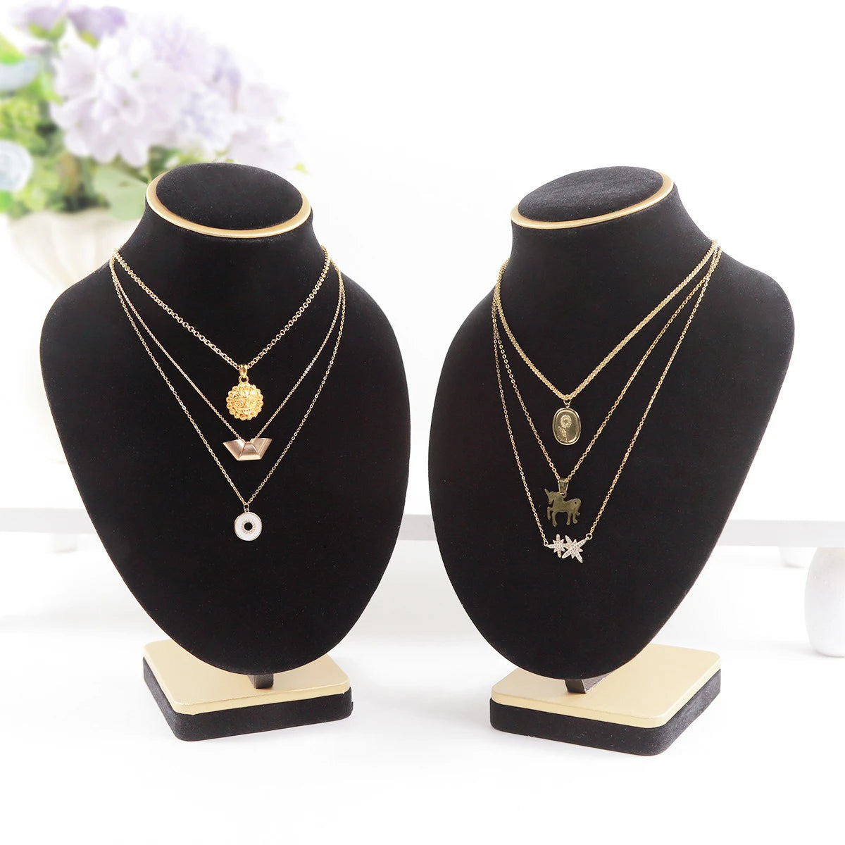 Présentoir Collier Buste Velours Noir Mat