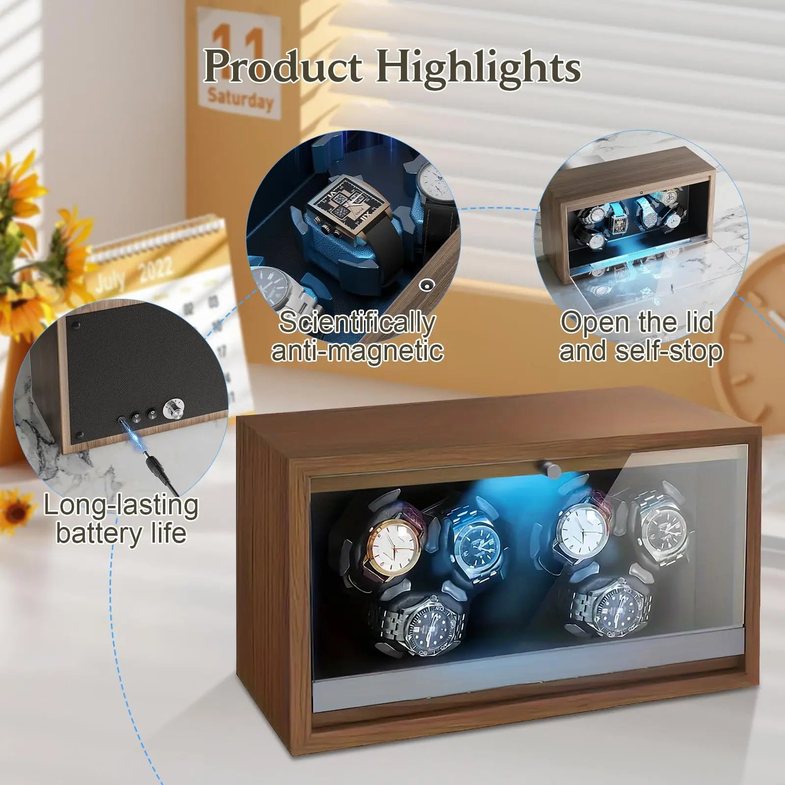 Coffre Fort Montre Bois LED Rotatif 1 6 Emplacements