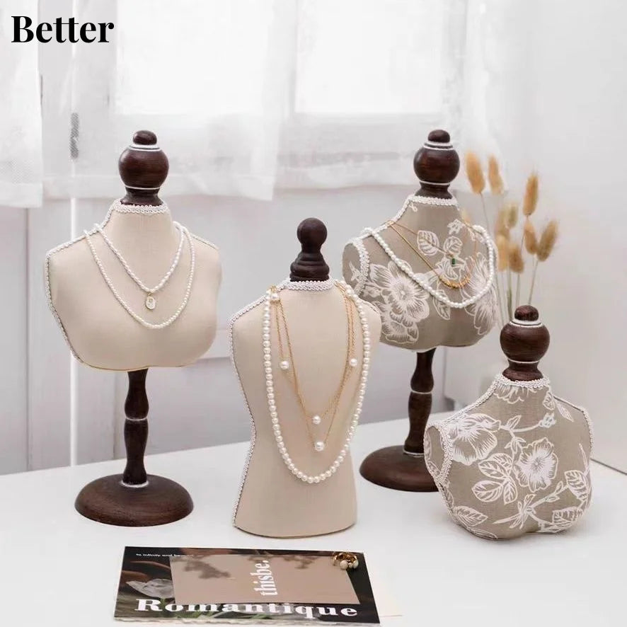Présentoir Collier Buste Bois Bambou Élégant