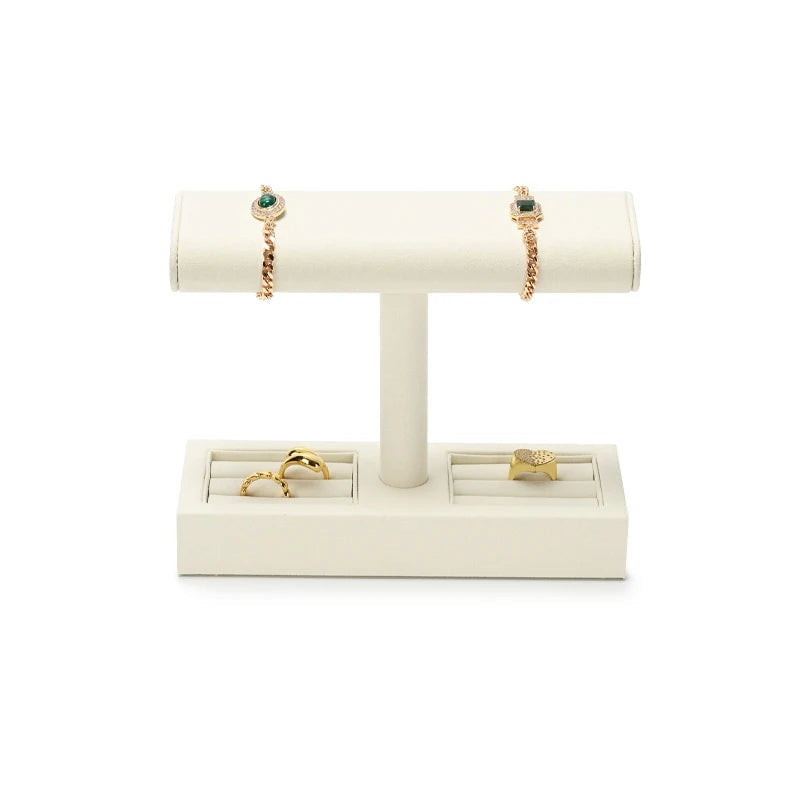 Présentoir bracelet barre en T – modèle beige avec plateau à bagues et bracelets