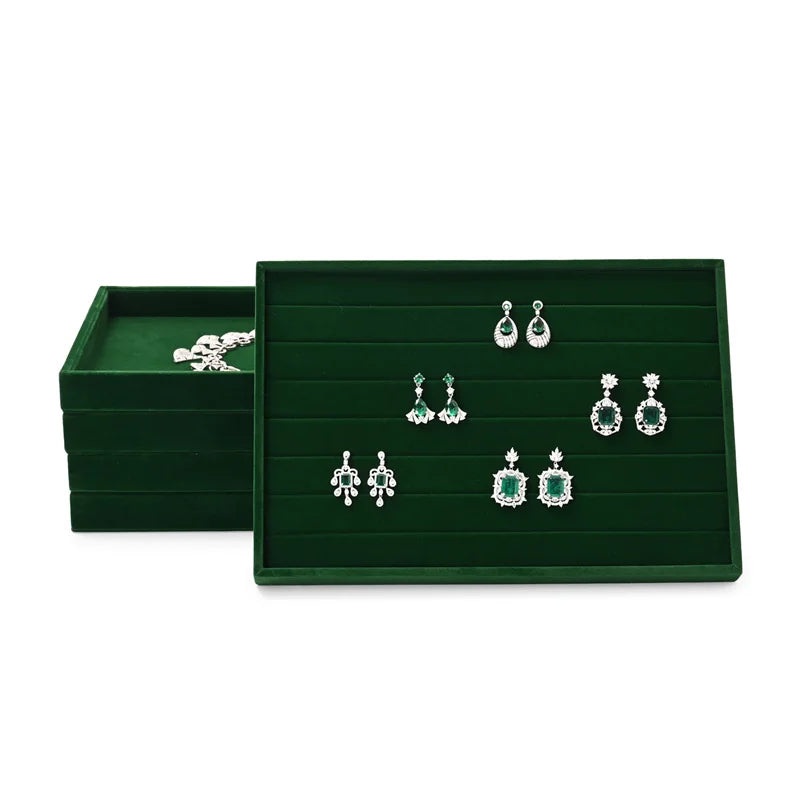 Plateau Bijoux Velours Vert Multi-Configurations