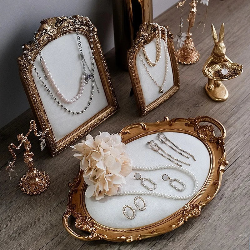 Présentoir Bijoux Baroque Doré Résine et Velours, Cadres et Plateaux