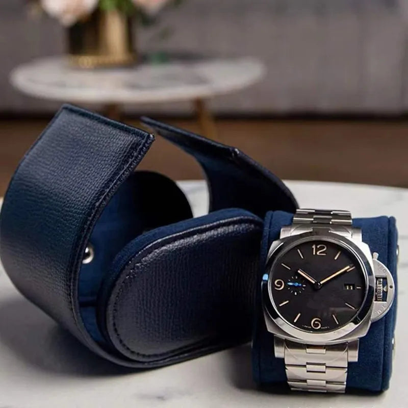 Etui Montre Cuir Bleu Voyage Homme