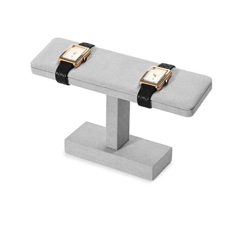 Présentoir bracelet barre en T – modèle gris au socle simple avec deux montres